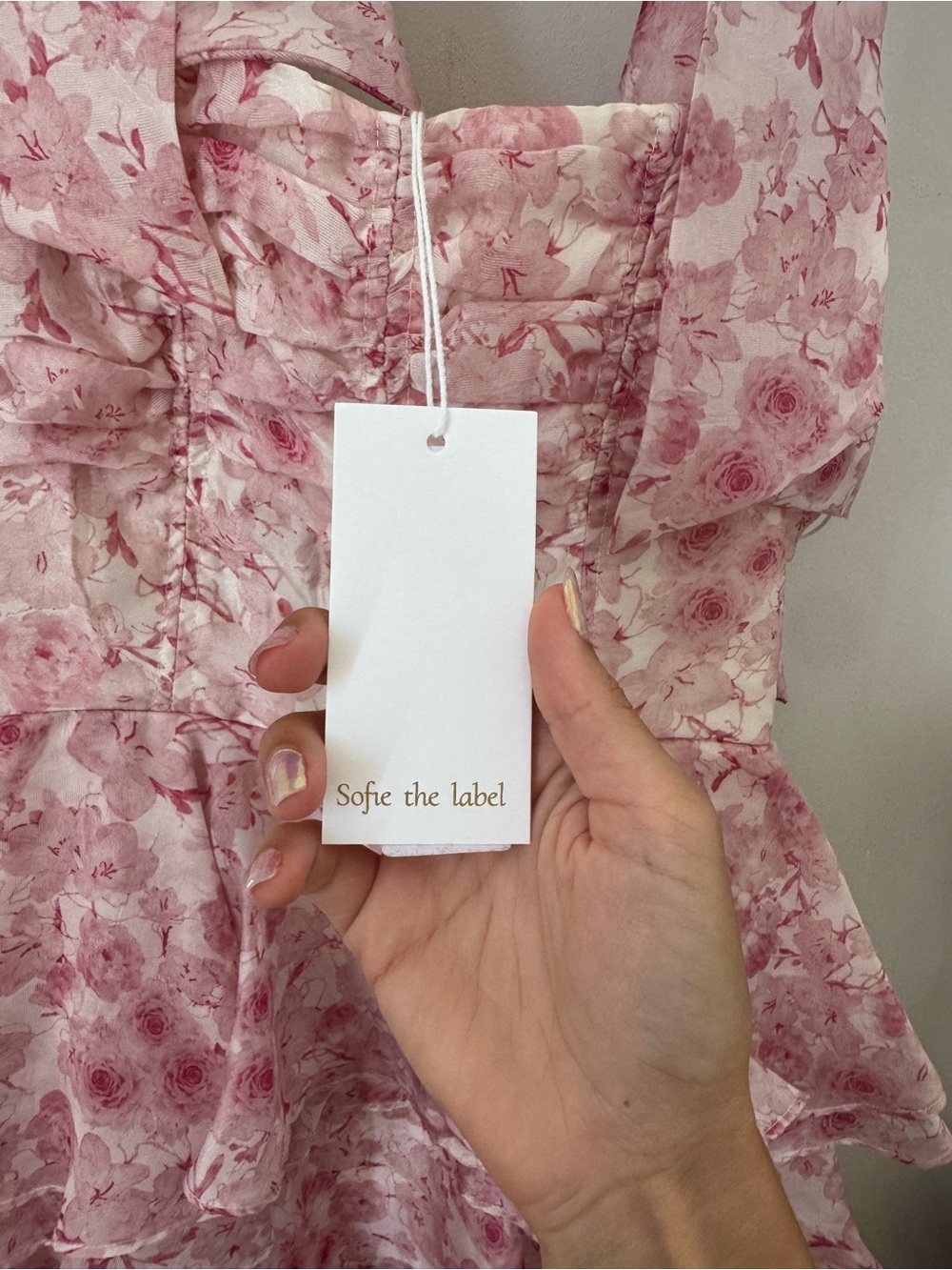 Tiered Pink Floral Midi Dress with Tie Shoulder Straps - Picture 5 of 6